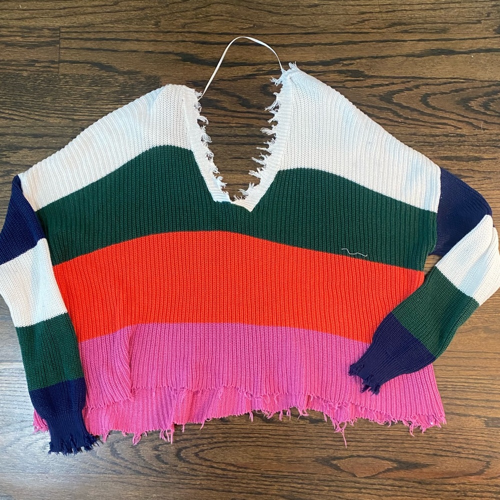 Vici Colorful Cropped Distressed Sweater